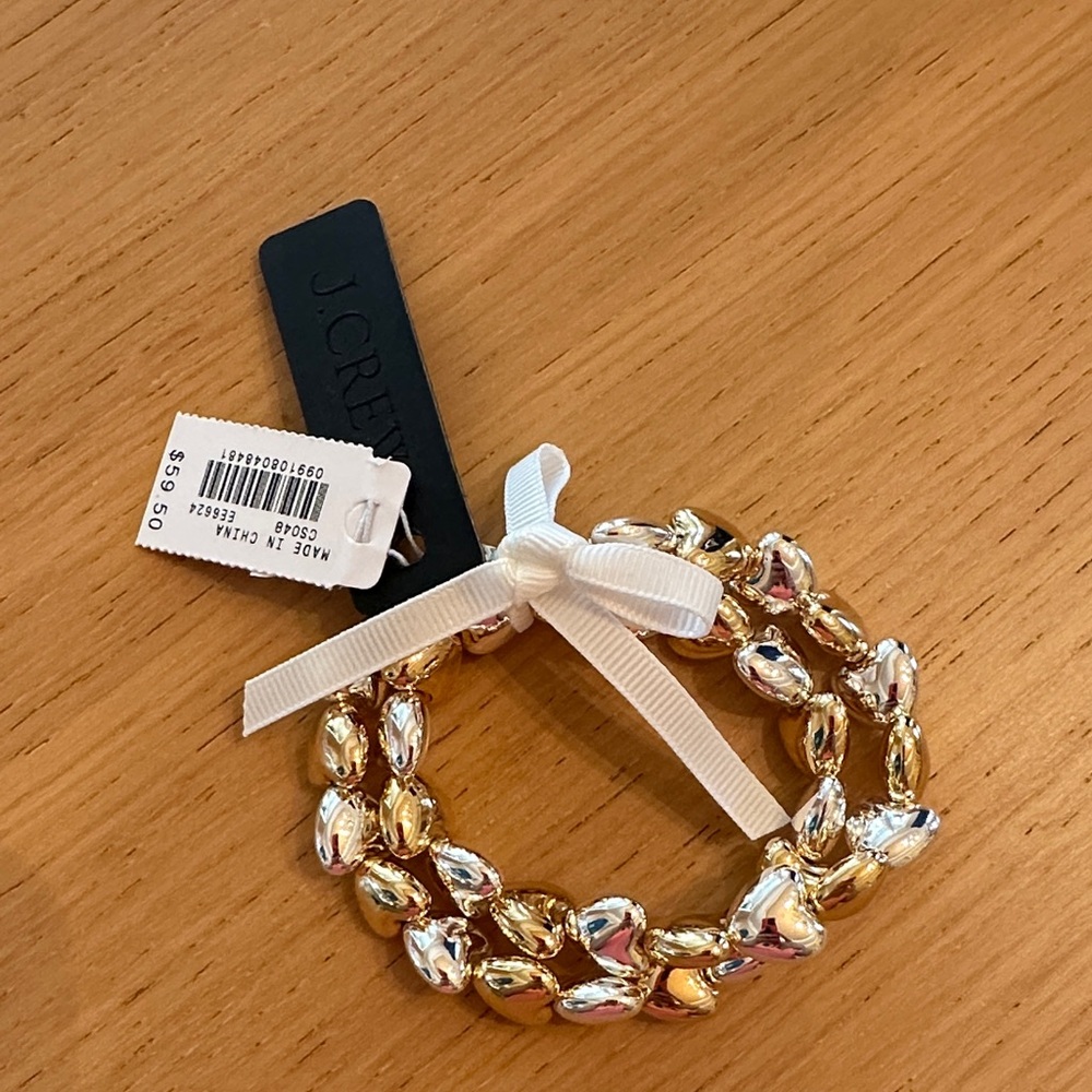J. Crew Two-Tone Gold & Silver Heart Link Bracelet with Bow